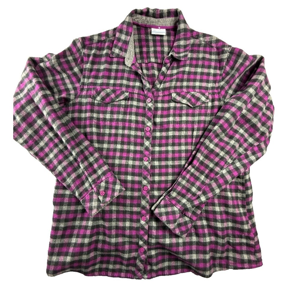 Columbia‎ Womens XL Purple Plaid Flannel Style Button Down Shirt Outdoor Camping
